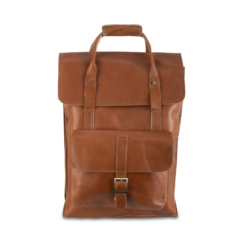 Unisex Leather Honey Backpack - front view