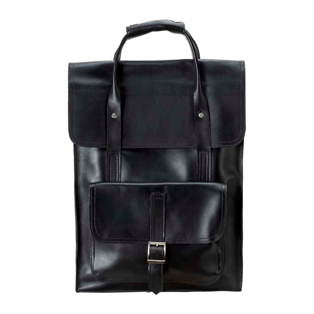 Unisex Leather black Backpack - front view