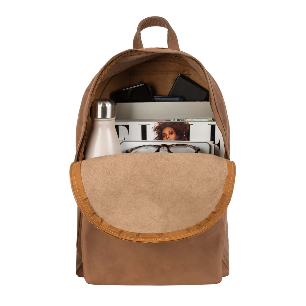 front Pocket Backpack brown, handmade leather bag - Inside View