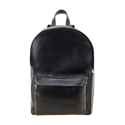 front Pocket Backpack black, handmade leather bag - Front View