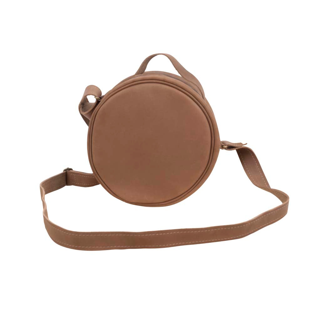 Round Leather Bag in brown - front View