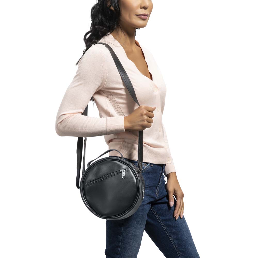 Round Leather Bag in black - Model View