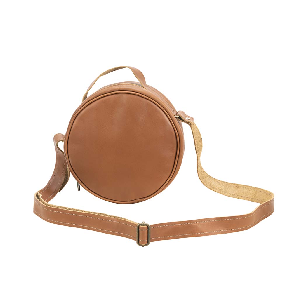 Round Leather Bag in Honey color - front View