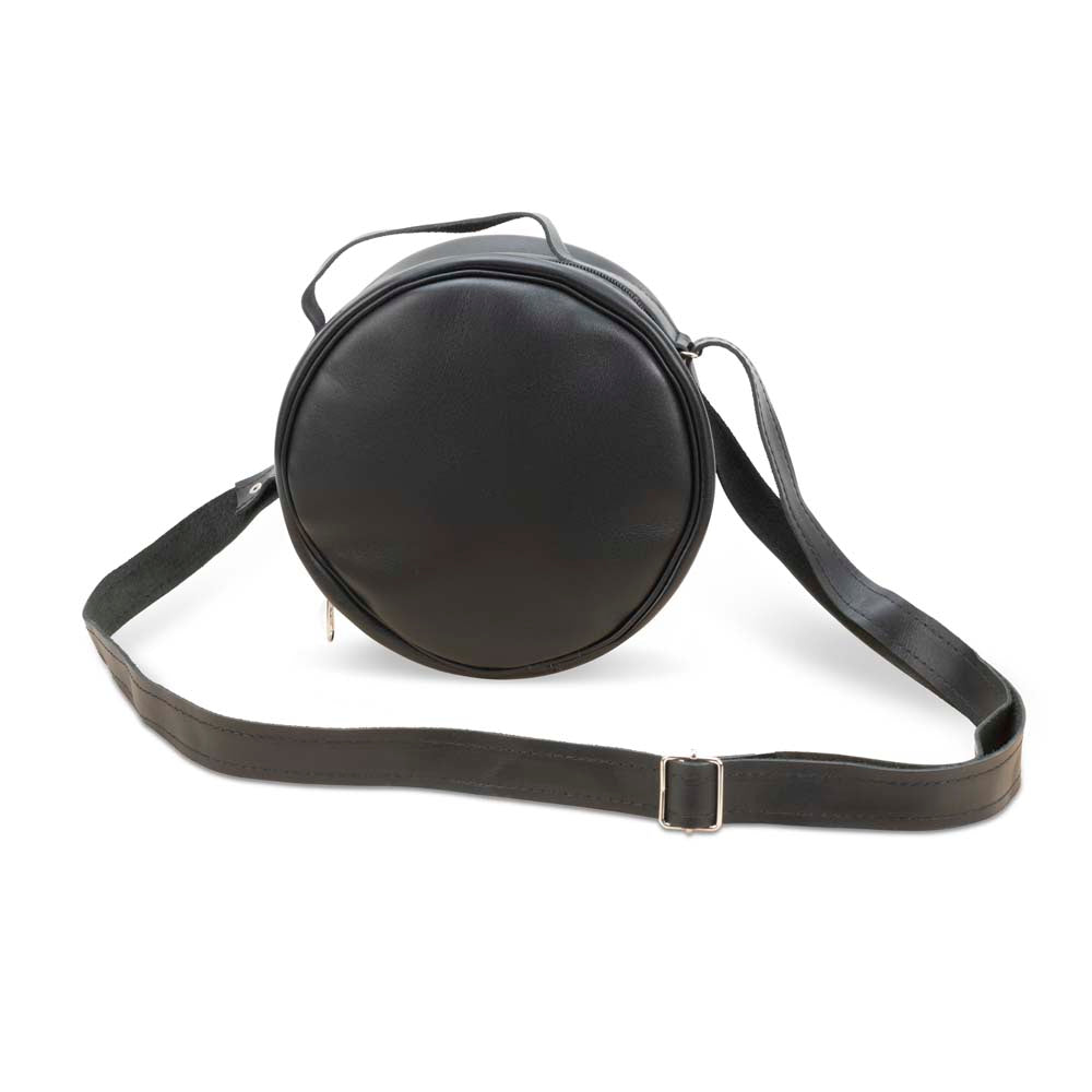Round Leather Bag in black - front View