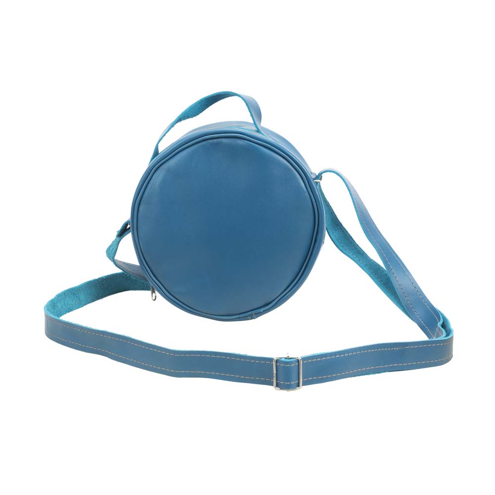 Round Leather Bag in blue - front View