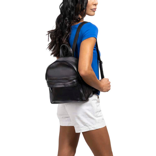 Mini Leather Backpack in black - model view