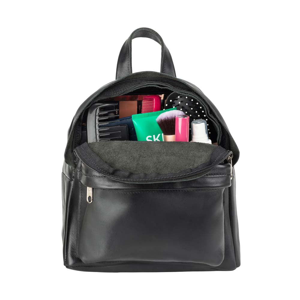 Mini Leather Backpack in black - inside view
