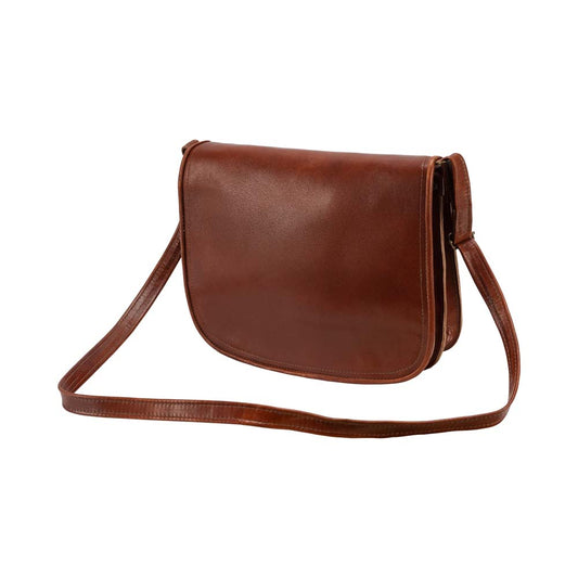 Med Cross Body Bag brown, handmade leather bag - Front View