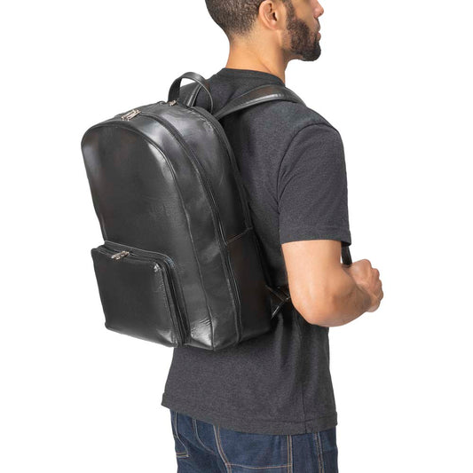 Leather Laptop Backpack in Black - model view