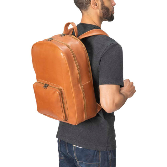 Leather Laptop Backpack in brown - model view