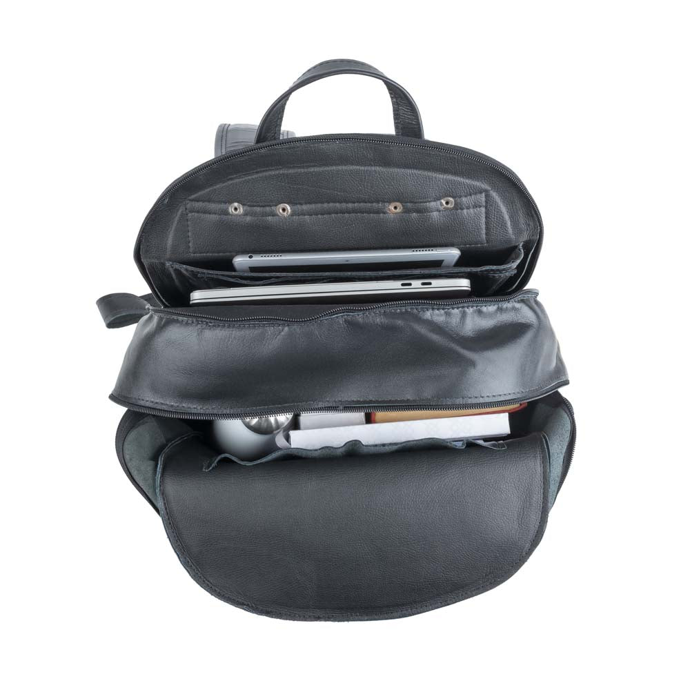 Leather Laptop Backpack in Black - cell two view