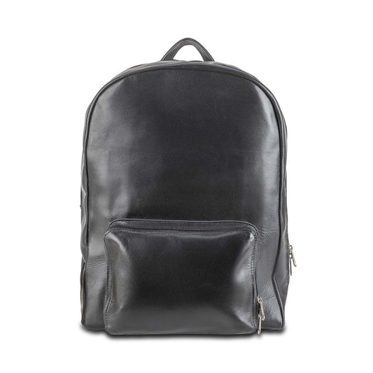 Leather Laptop Backpack in Black - front view