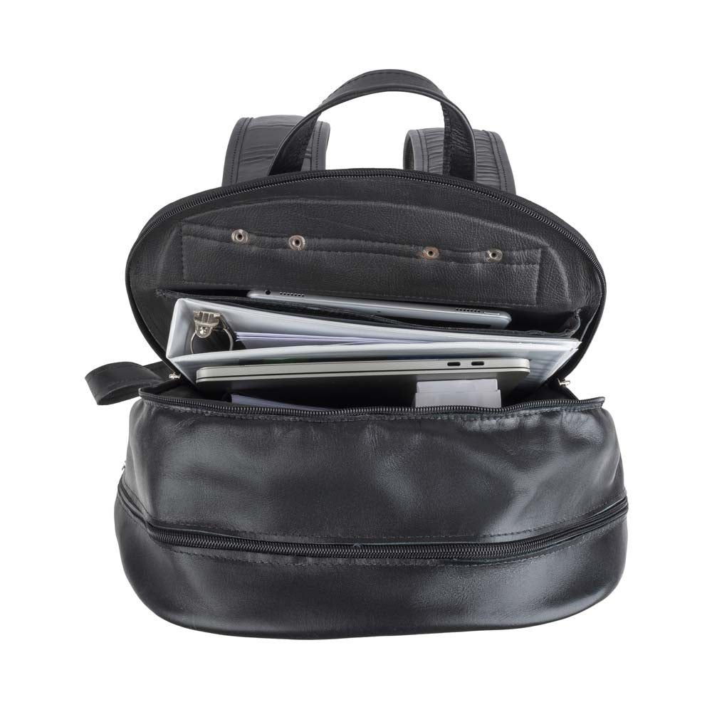 Leather Laptop Backpack in Black - cell one view