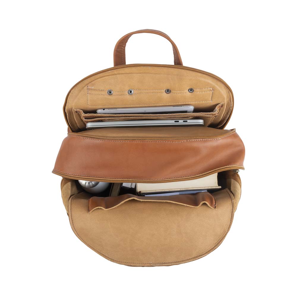 Leather Laptop Backpack in brown - cell two view