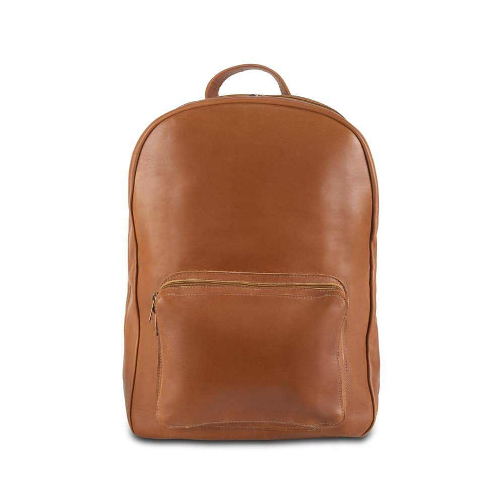 Leather Laptop Backpack in brown - front view