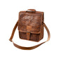 Embossed Reporter Bag brown, handmade leather bag - Front View