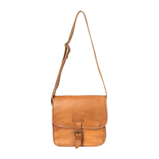Messenger Bag brown, handmade leather bag - Front View