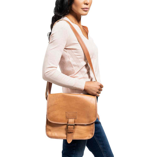 Messenger Bag brown, handmade leather bag - model View