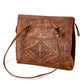 Embossed Leather Tote Handbag brown, handmade leather bag - Front View