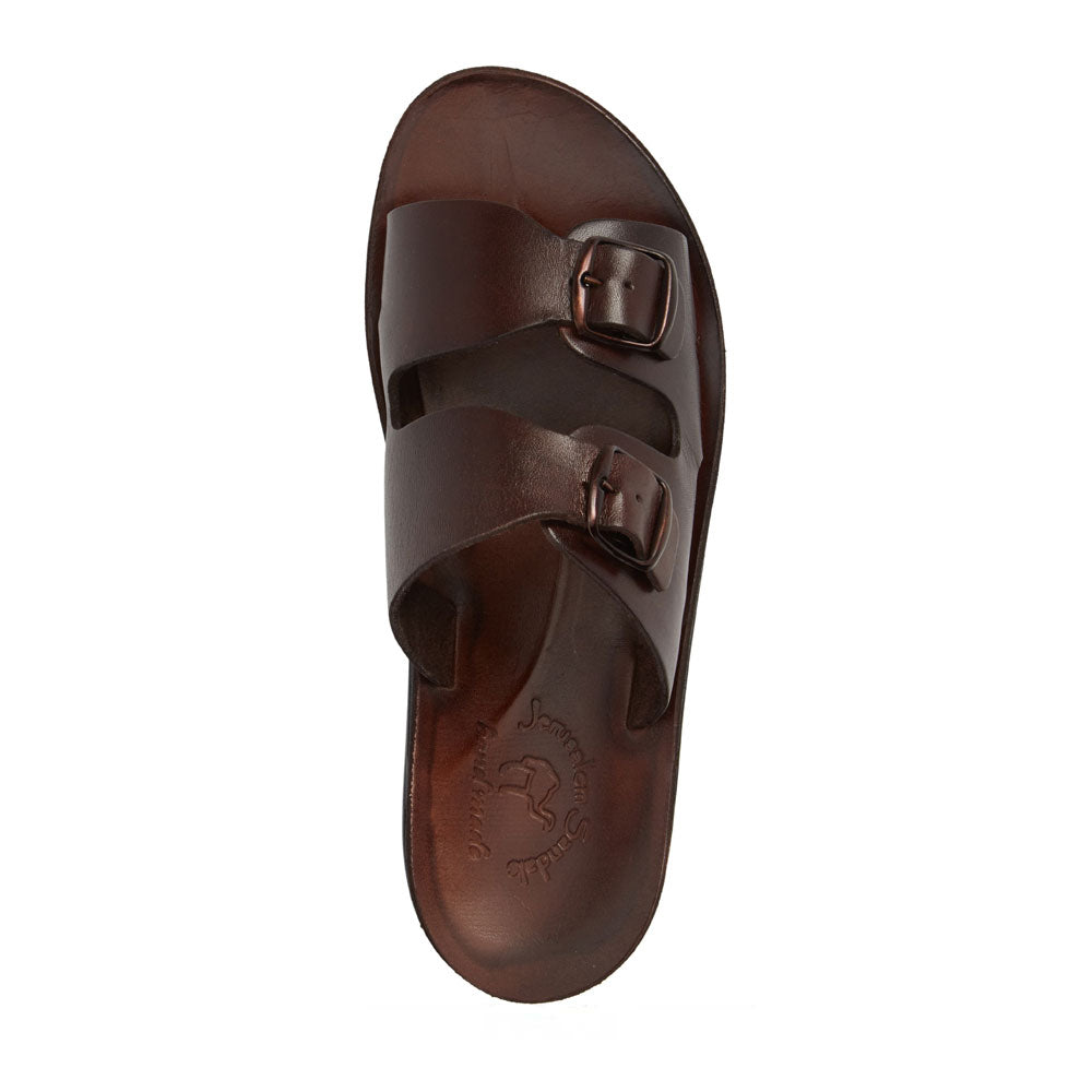 Barnabas Brown, handmade leather slide sandals - Side View