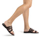 Layla brown, handmade leather slide sandals with toe loop - Model View