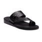 Ezra Black, handmade leather slide sandals with toe loop - Front View