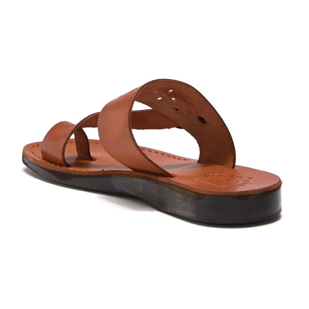 Ezra Honey, handmade leather slide sandals with toe loop - Side View