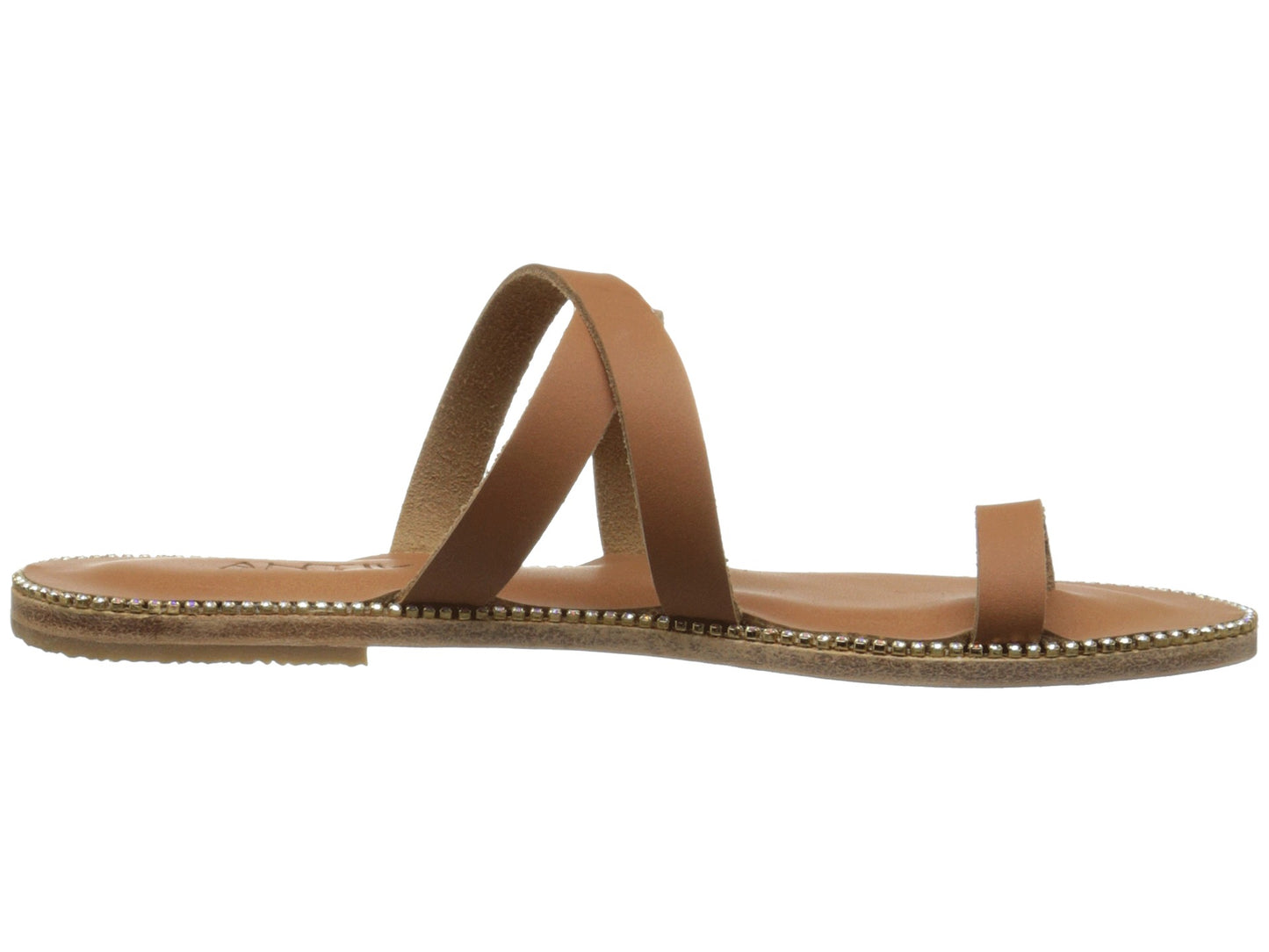 Sunset Blvd Swarovski tan, handmade leather sandals slide  - Side View