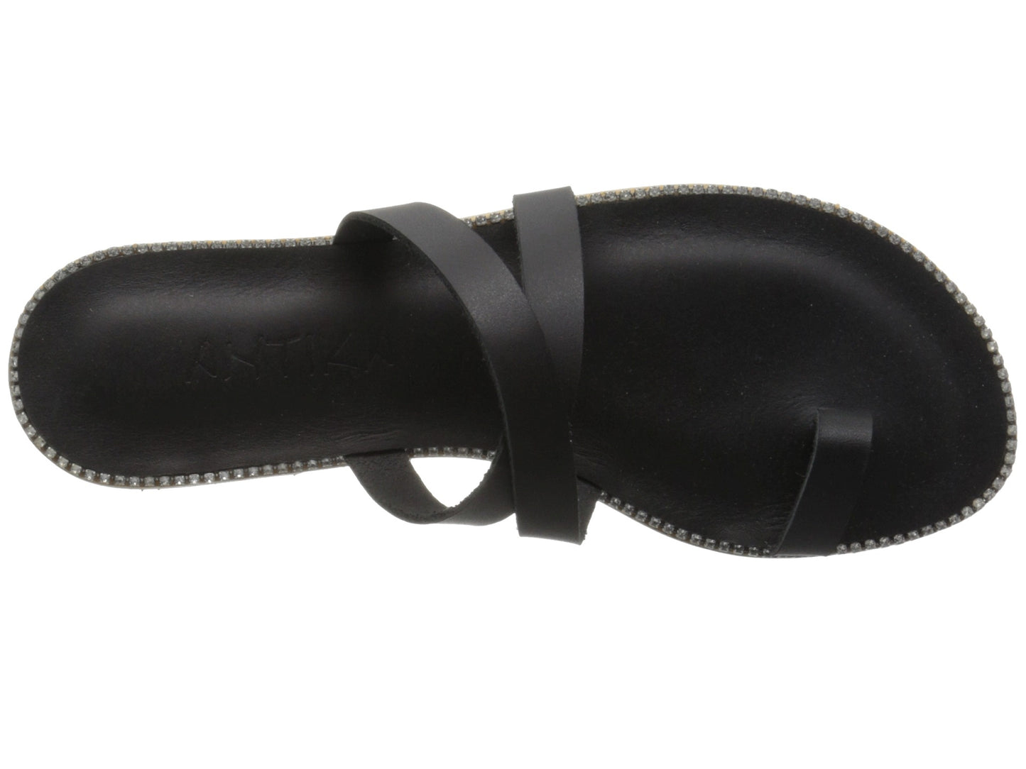 Sunset Blvd Swarovski black, handmade leather sandals slide  - top View