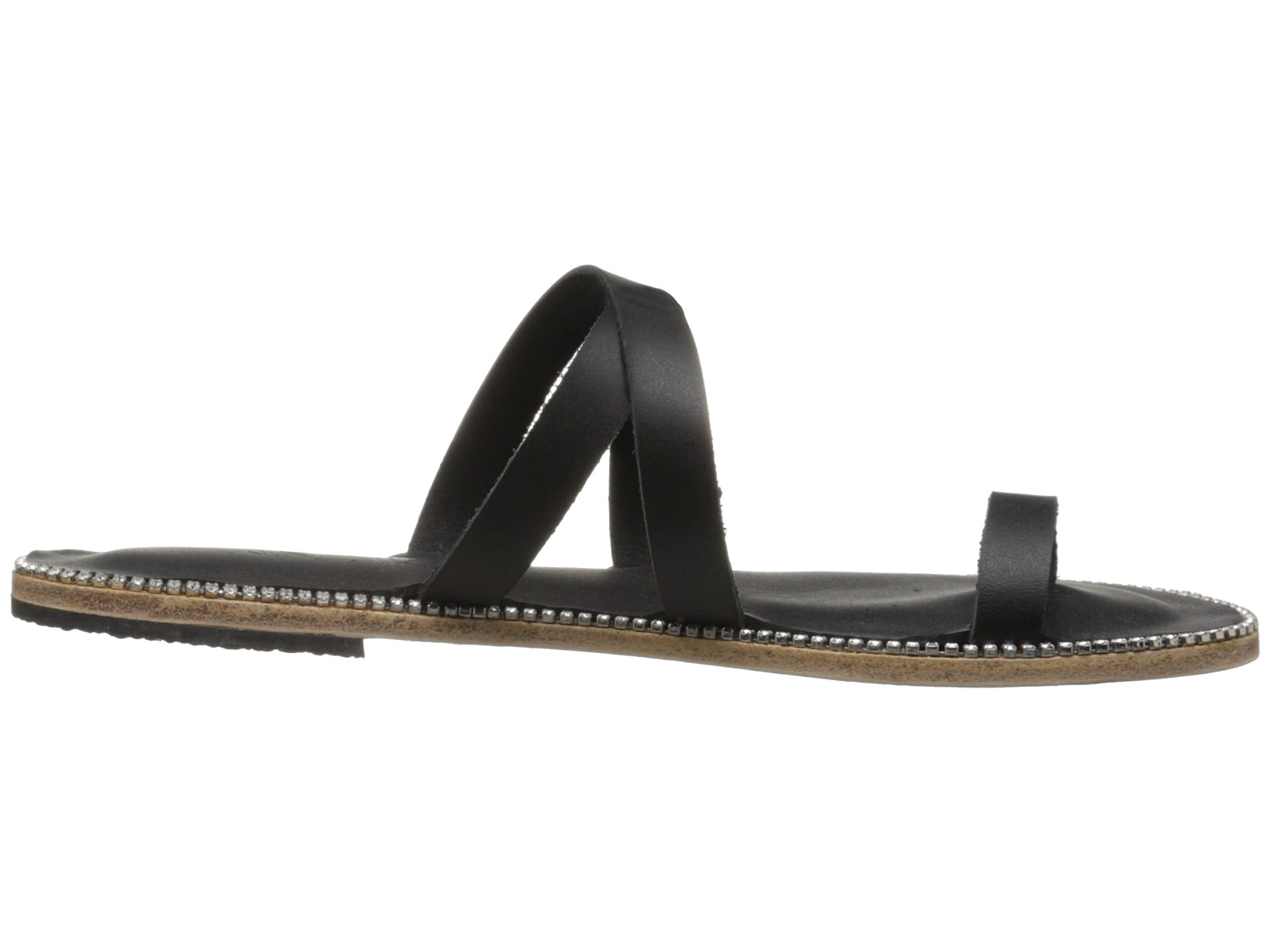 Sunset Blvd Swarovski black, handmade leather sandals slide  - Side View