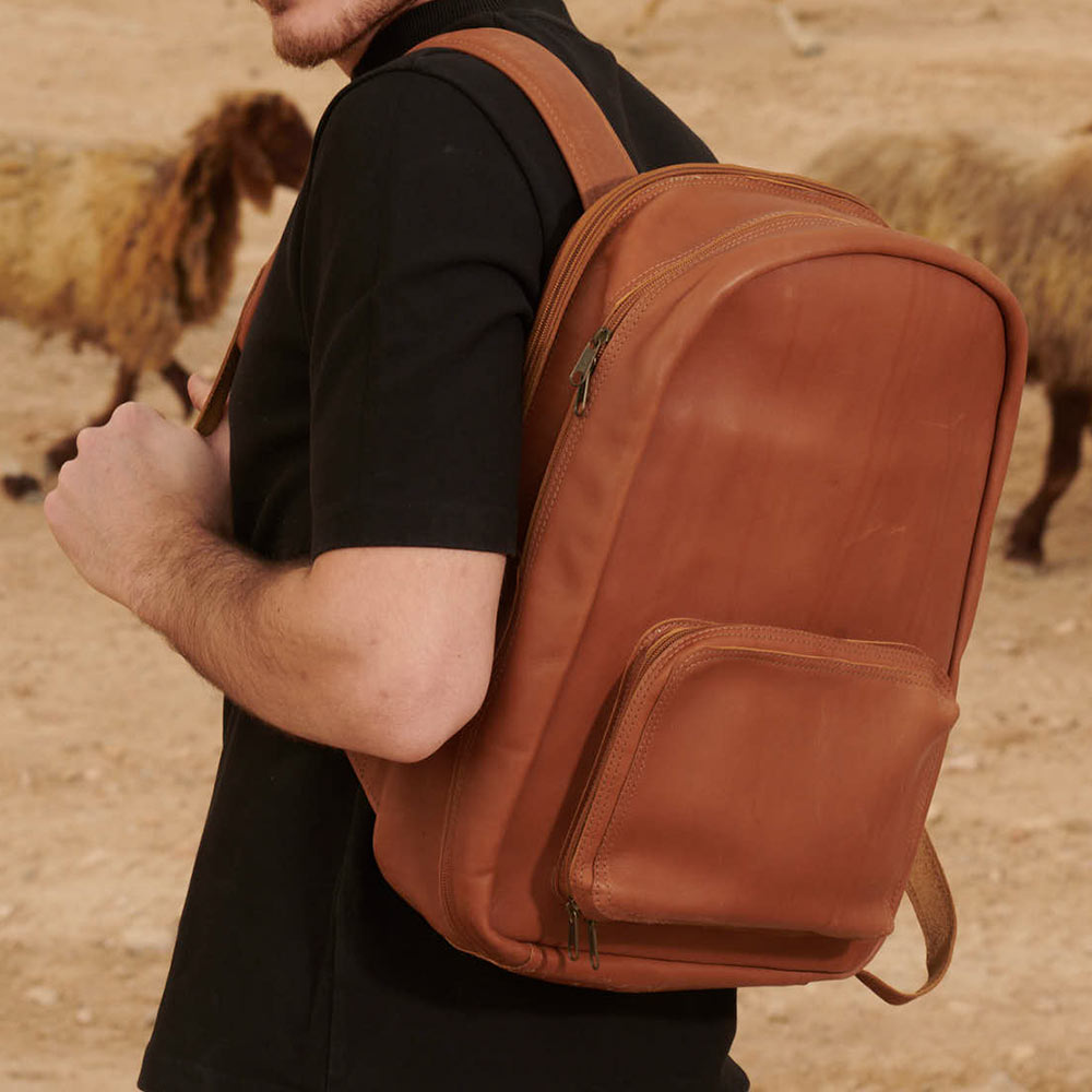 Jerusalem Sandals-Mens-Leather-Laptop-Backpack-Brown