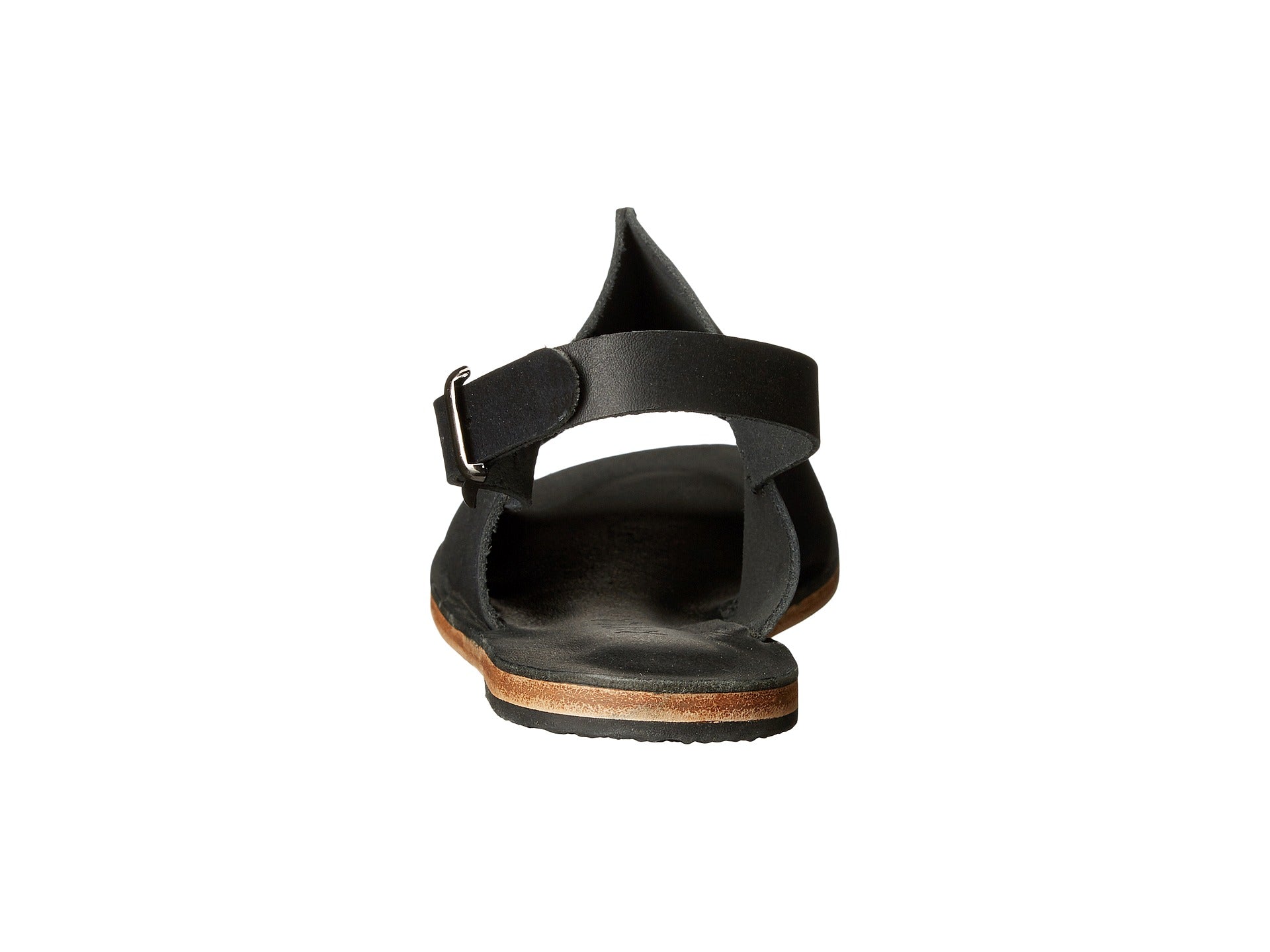 Montana Blvd black, handmade leather with back strap buckle sandals - back View
