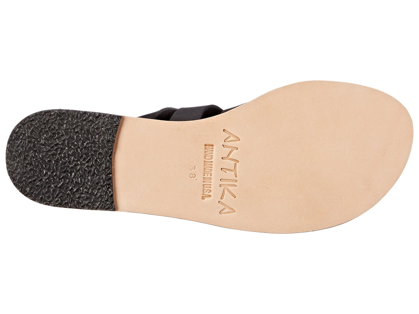 Santa Monica Blvd black, handmade leather sandals with anklet strap and buckle  - sole View