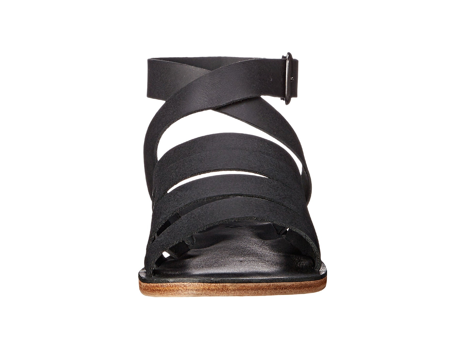 Santa Monica Blvd black, handmade leather sandals with anklet strap and buckle  - front View
