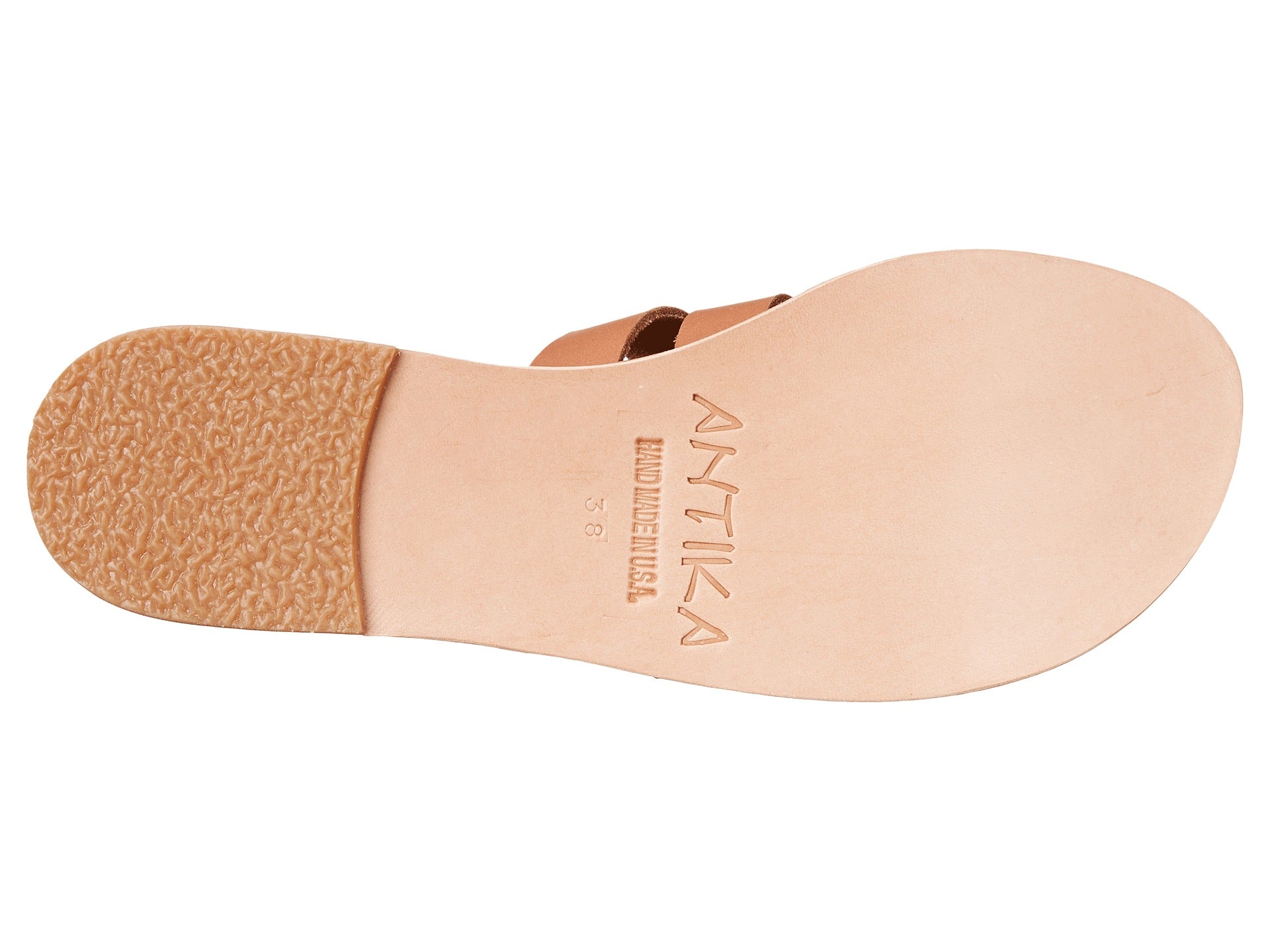 Santa Monica Blvd tan, handmade leather sandals with anklet strap and buckle  - sole View