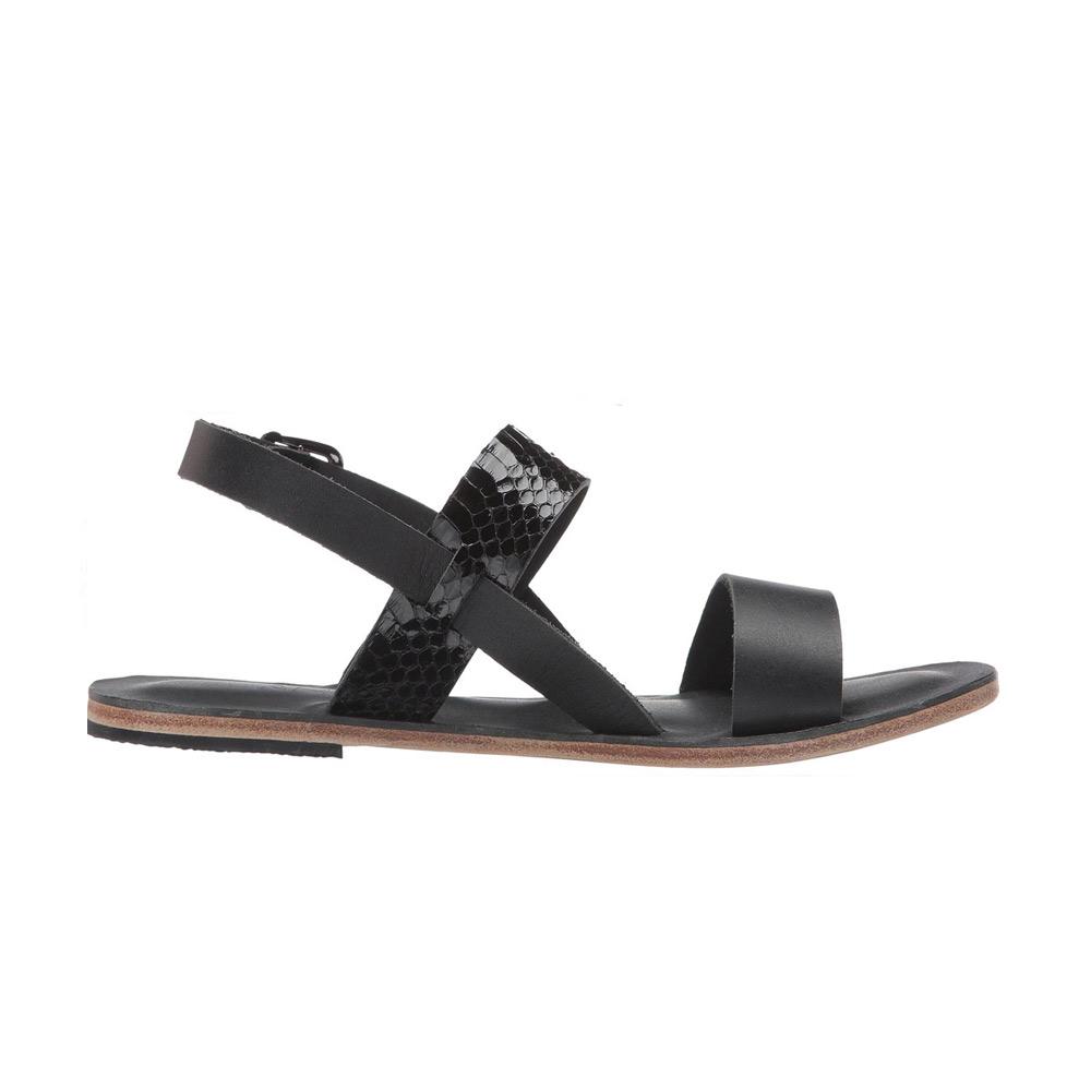 Abbot Kinney Blvd black snake skin, handmade leather buckle sandals with front loop - Side View