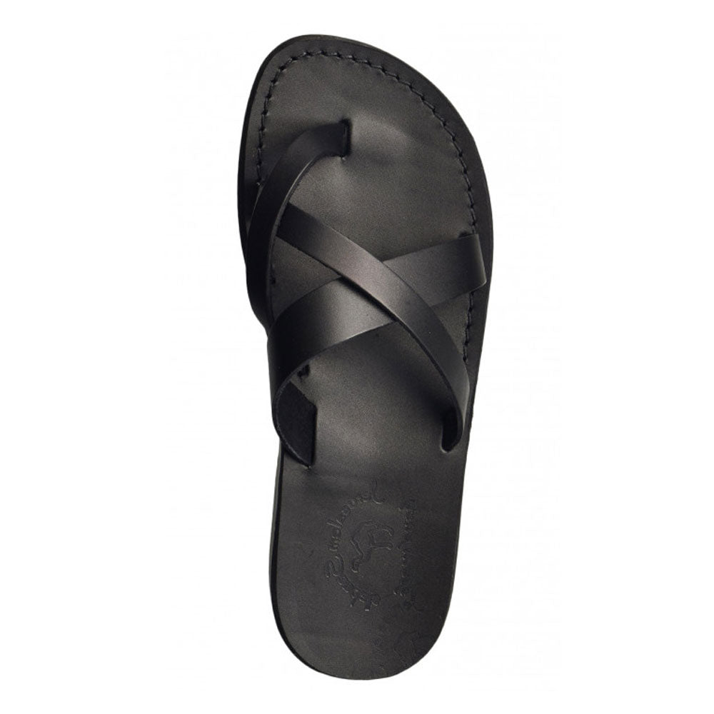 Abigail black, handmade leather slide sandals with toe loop - Side View