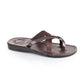 Abigail brown, handmade leather slide sandals with toe loop - Front View