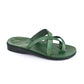 Abigail green, handmade leather slide sandals with toe loop - Front View
