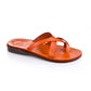 Abigail orange, handmade leather slide sandals with toe loop - Front View