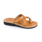 Abigail tan, handmade leather slide sandals with toe loop - Front View