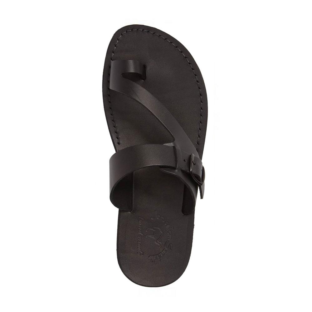 Abner black, handmade leather slide sandals with toe loop - side View