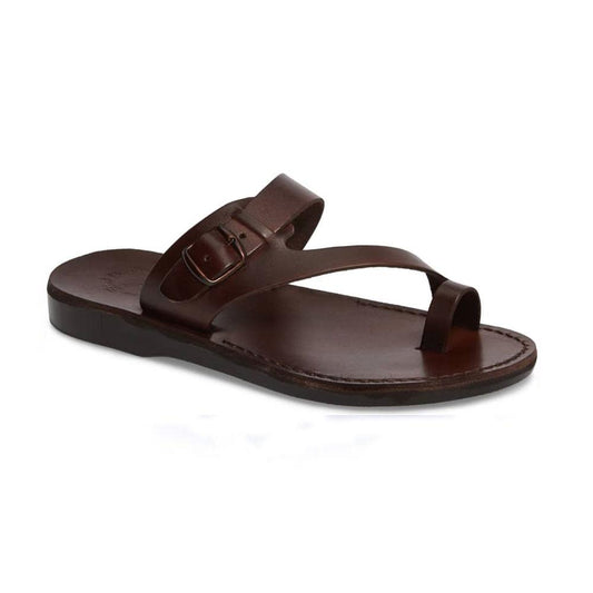 Abner Brown, handmade leather slide sandals with toe loop - Front View