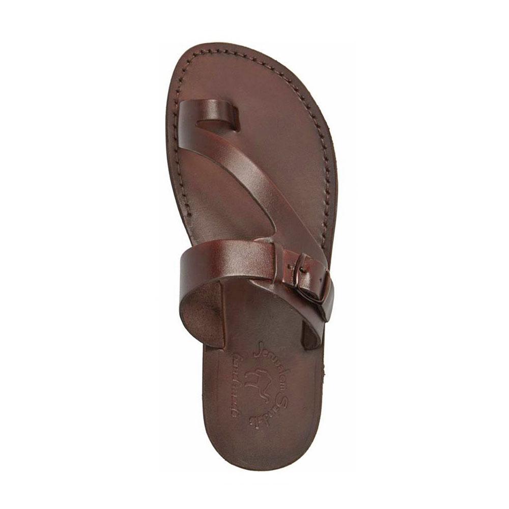 Abner Brown, handmade leather slide sandals with toe loop - Side View