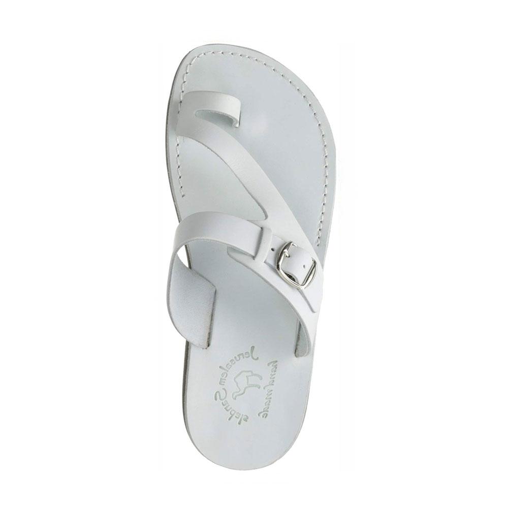 Abner White, handmade leather slide sandals with toe loop - Side View