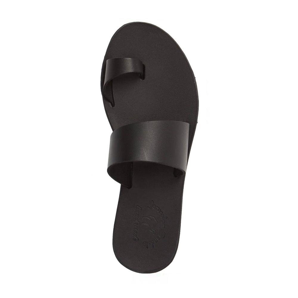 Abra black, handmade leather slide sandals with toe loop - Side View