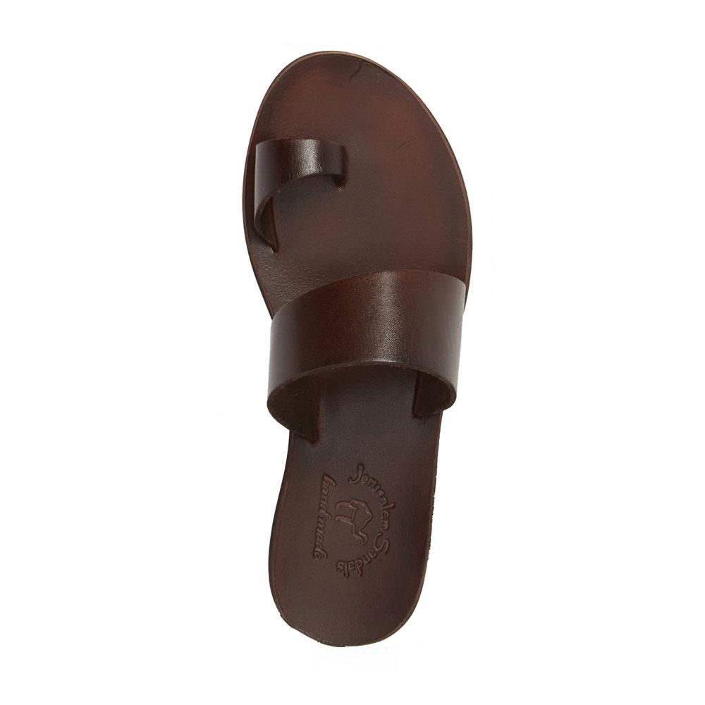 Abra brown, handmade leather slide sandals with toe loop - Side View
