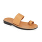 Abra tan, handmade leather slide sandals with toe loop - Front View