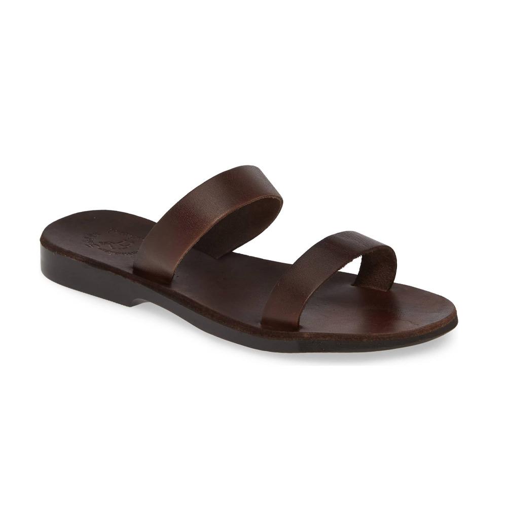 Ada brown, handmade leather slide sandals - Front View