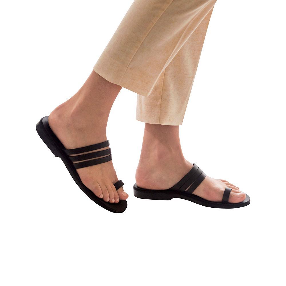 Angela | Black Leather Slip On Sandal – Jerusalem Sandals